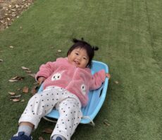 作品No:230 そりすべり<br><br>そり滑りにハマり、はじめ、登りはパパの役目でしたが、しばらくすると、自分で登れるようになり、何度もチャレンジしていました!<br />
桂公園に着くと1番初めに向かうのがそり滑りです🛷<br />
<br><br>